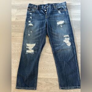 Levi's Blue Boyfriend Cropped Jeans with Distressing